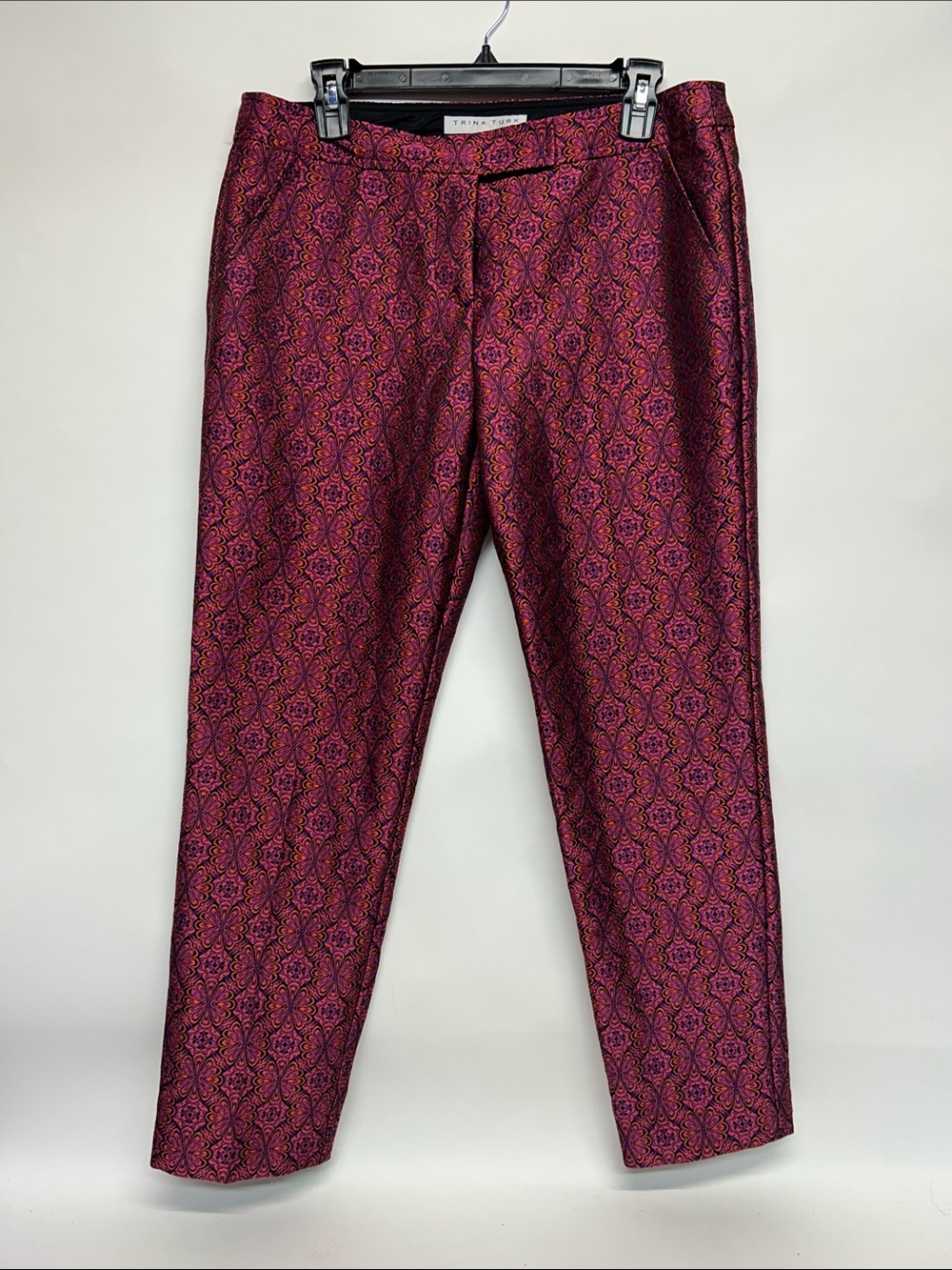 Trina Turk Pink & Burgundy Medallion Jacquard Pants size 8 NWT